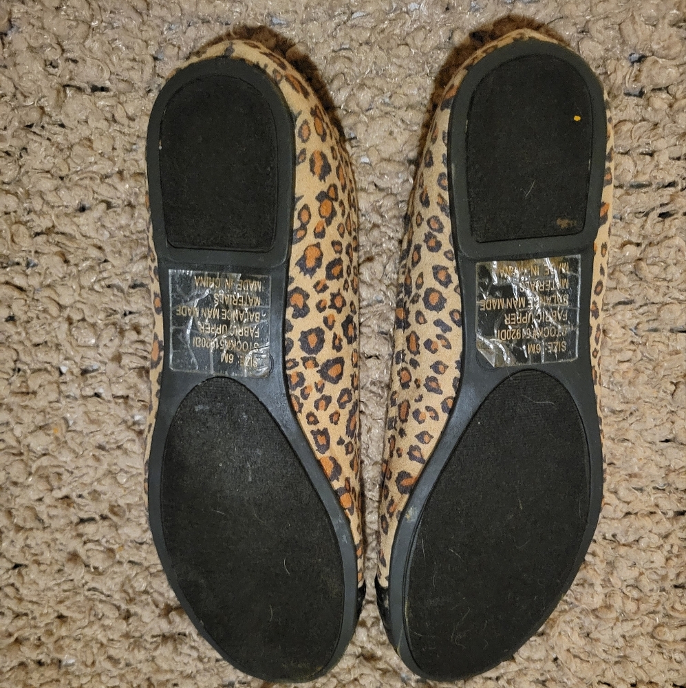 WOMENS LEOPARD PRINT FLAT BALLET SHOES BROWN AND BLACK SIZE 6 - Picture 7 of 10